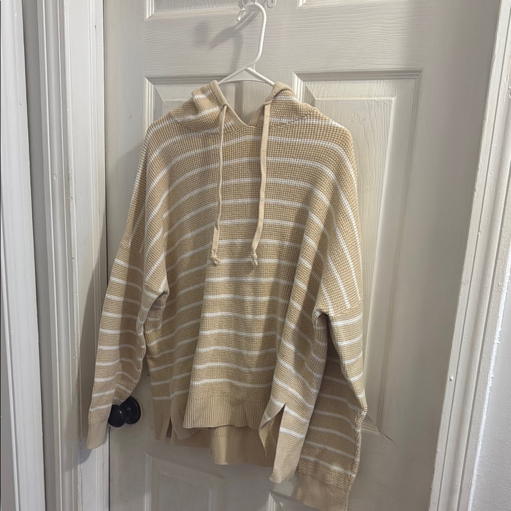 Striped Beige and White Hoodie